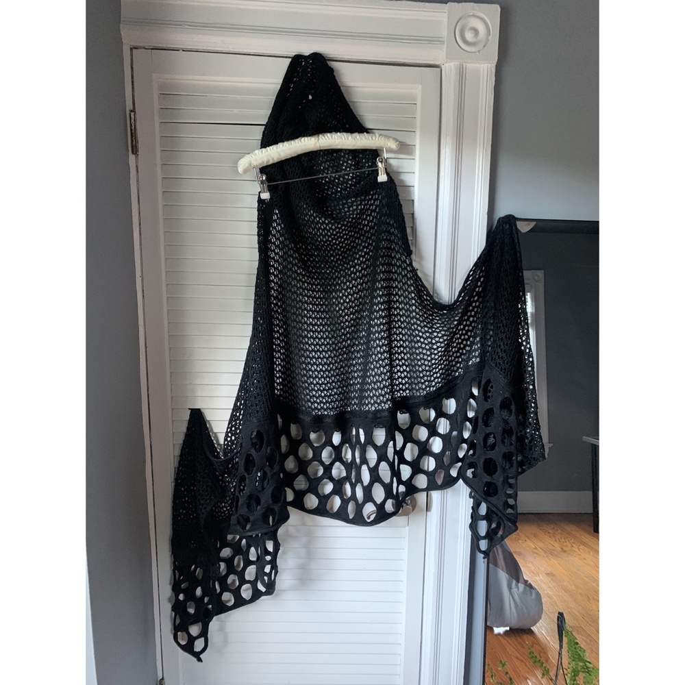 Dolls Kill Punk Rave Abyssal Nymph sweater lace crochet hooded long wrap Scarf